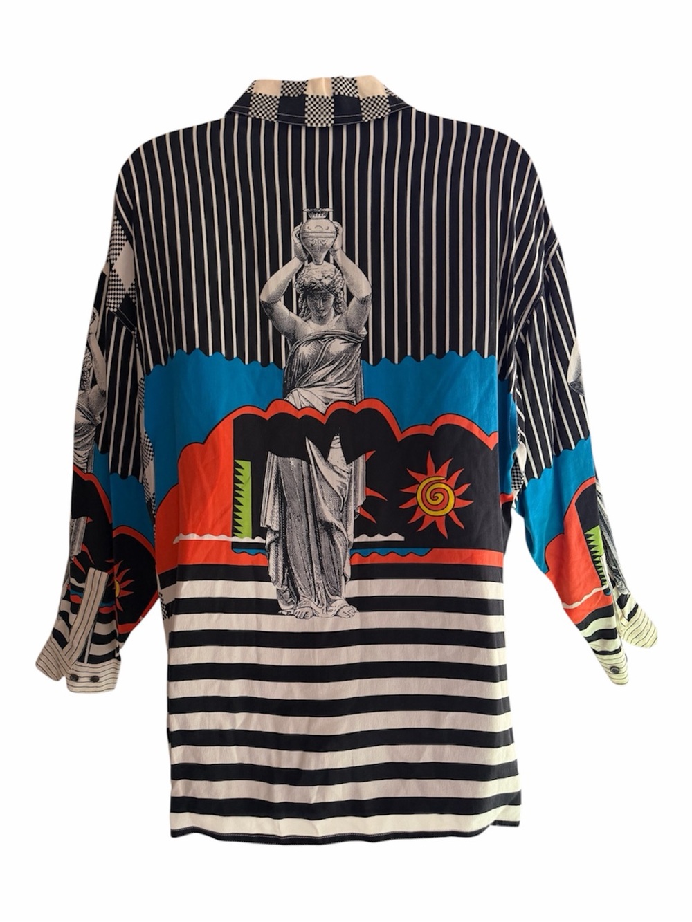 Timney Fowler Go Silk Vintage 90s Graphic Avant Garde Silk Blouse M Maximalist - Picture 2 of 16